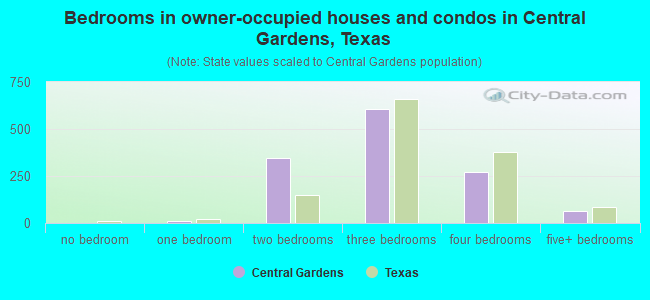 Bedrooms in owner-occupied houses and condos in Central Gardens, Texas