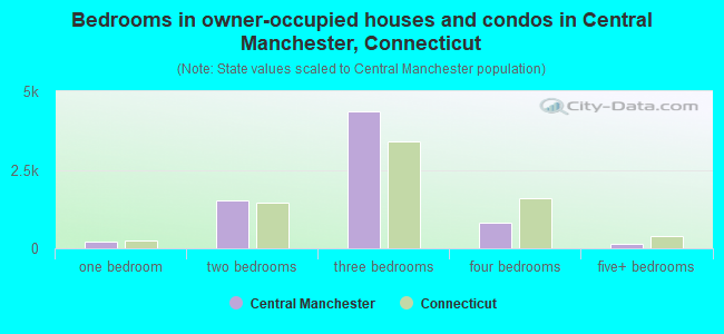Bedrooms in owner-occupied houses and condos in Central Manchester, Connecticut