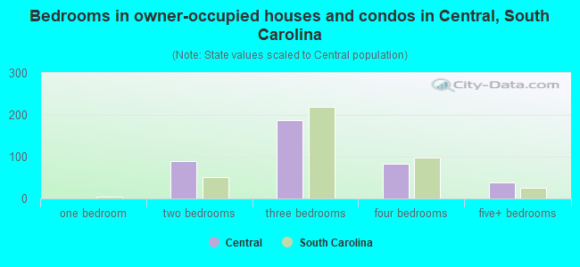 Bedrooms in owner-occupied houses and condos in Central, South Carolina