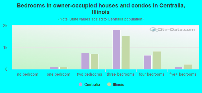 Bedrooms in owner-occupied houses and condos in Centralia, Illinois