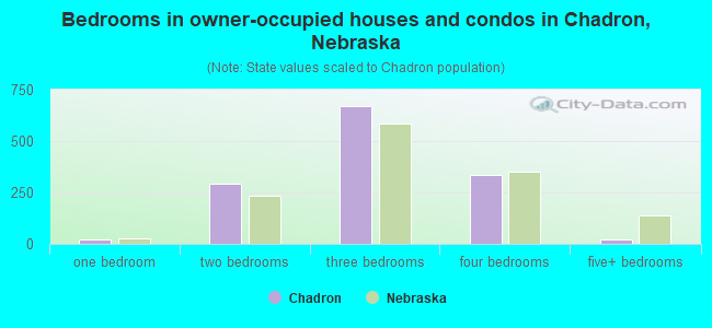 Bedrooms in owner-occupied houses and condos in Chadron, Nebraska