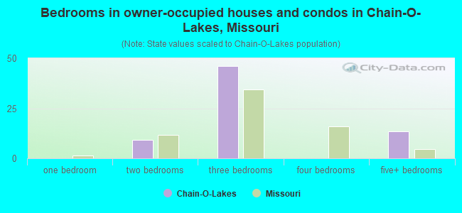 Bedrooms in owner-occupied houses and condos in Chain-O-Lakes, Missouri