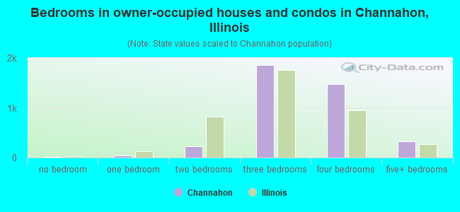 Bedrooms in owner-occupied houses and condos in Channahon, Illinois