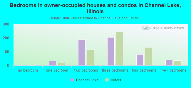 Bedrooms in owner-occupied houses and condos in Channel Lake, Illinois