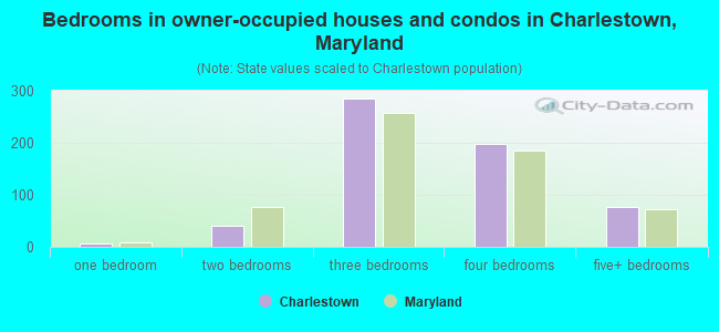 Bedrooms in owner-occupied houses and condos in Charlestown, Maryland