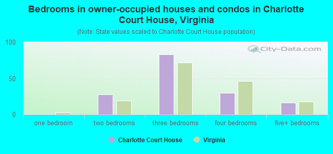 Bedrooms in owner-occupied houses and condos in Charlotte Court House, Virginia