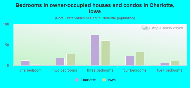 Bedrooms in owner-occupied houses and condos in Charlotte, Iowa