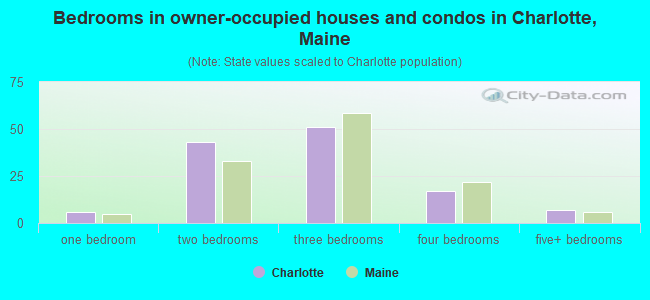 Bedrooms in owner-occupied houses and condos in Charlotte, Maine