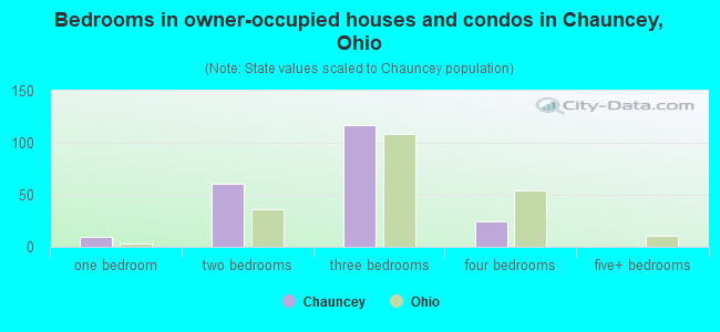 Bedrooms in owner-occupied houses and condos in Chauncey, Ohio