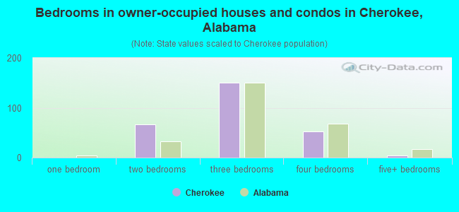 Bedrooms in owner-occupied houses and condos in Cherokee, Alabama