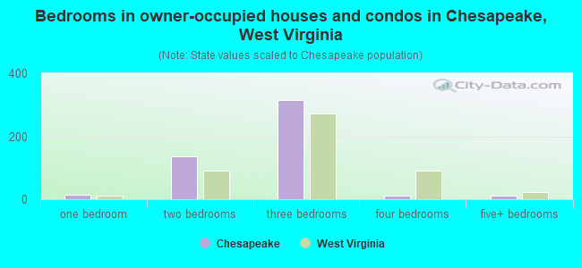 Bedrooms in owner-occupied houses and condos in Chesapeake, West Virginia