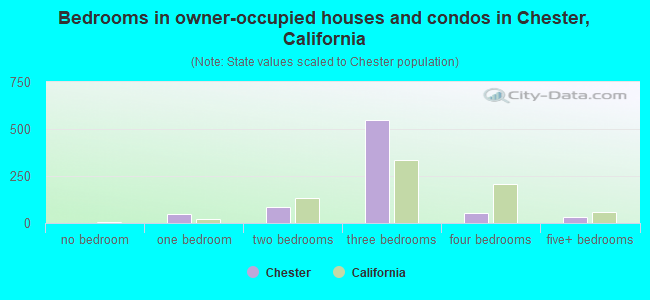 Bedrooms in owner-occupied houses and condos in Chester, California