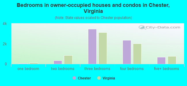 Bedrooms in owner-occupied houses and condos in Chester, Virginia