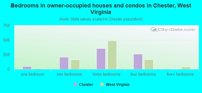 Bedrooms in owner-occupied houses and condos in Chester, West Virginia