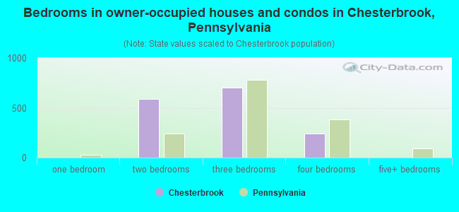 Bedrooms in owner-occupied houses and condos in Chesterbrook, Pennsylvania
