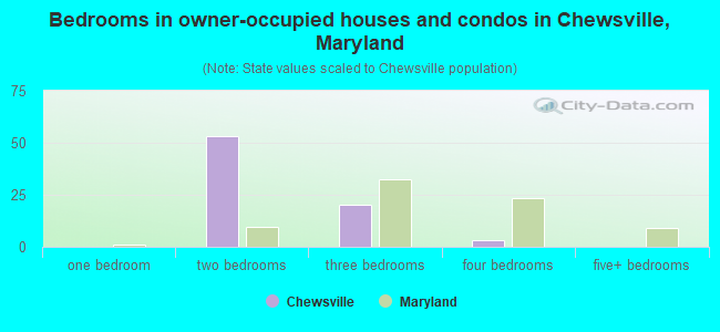 Bedrooms in owner-occupied houses and condos in Chewsville, Maryland