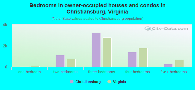 Bedrooms in owner-occupied houses and condos in Christiansburg, Virginia