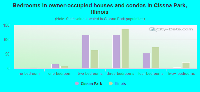 Bedrooms in owner-occupied houses and condos in Cissna Park, Illinois