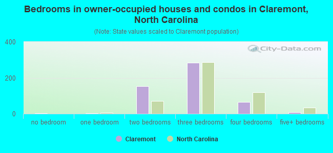 Bedrooms in owner-occupied houses and condos in Claremont, North Carolina