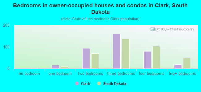 Bedrooms in owner-occupied houses and condos in Clark, South Dakota