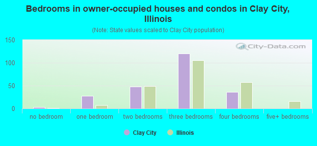 Bedrooms in owner-occupied houses and condos in Clay City, Illinois