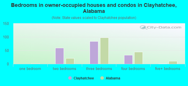 Bedrooms in owner-occupied houses and condos in Clayhatchee, Alabama