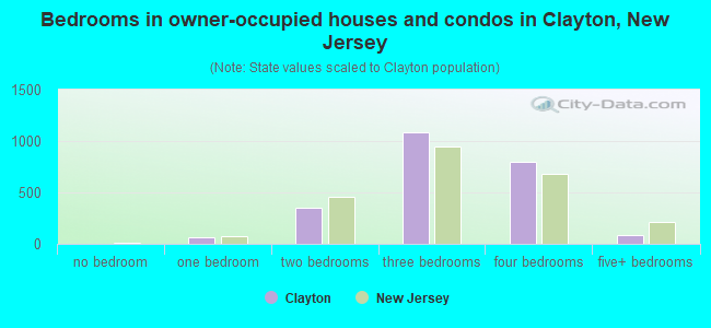 Bedrooms in owner-occupied houses and condos in Clayton, New Jersey