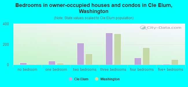 Bedrooms in owner-occupied houses and condos in Cle Elum, Washington