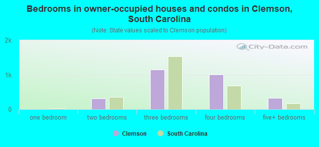 Bedrooms in owner-occupied houses and condos in Clemson, South Carolina