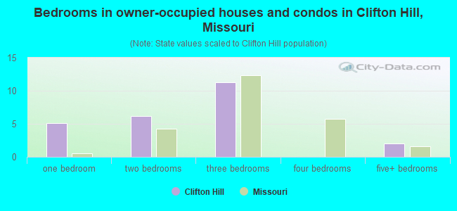 Bedrooms in owner-occupied houses and condos in Clifton Hill, Missouri