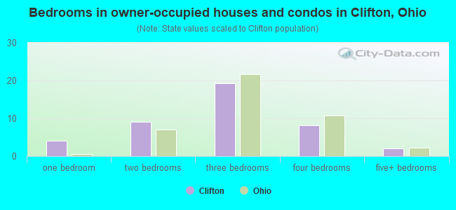 Bedrooms in owner-occupied houses and condos in Clifton, Ohio