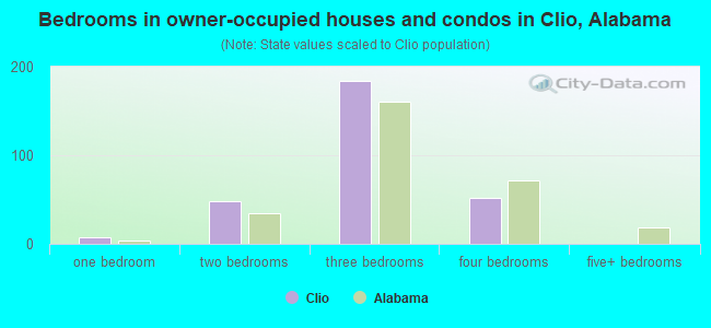 Bedrooms in owner-occupied houses and condos in Clio, Alabama