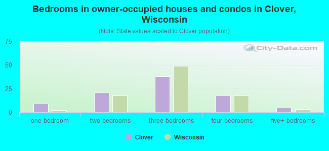 Bedrooms in owner-occupied houses and condos in Clover, Wisconsin