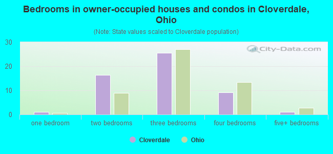Bedrooms in owner-occupied houses and condos in Cloverdale, Ohio