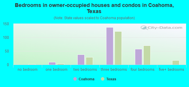 Bedrooms in owner-occupied houses and condos in Coahoma, Texas