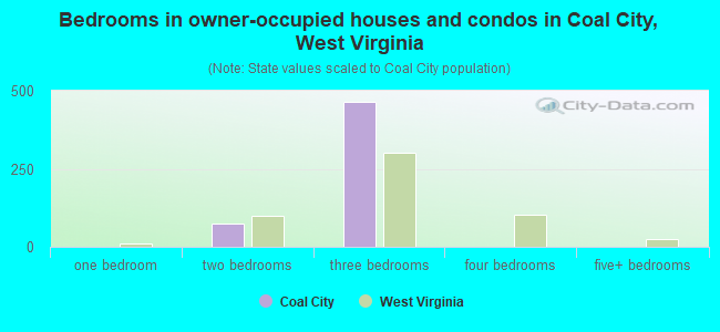 Bedrooms in owner-occupied houses and condos in Coal City, West Virginia