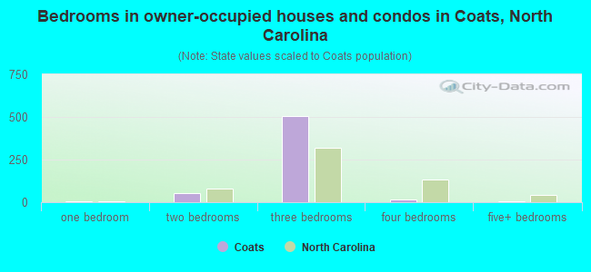 Bedrooms in owner-occupied houses and condos in Coats, North Carolina
