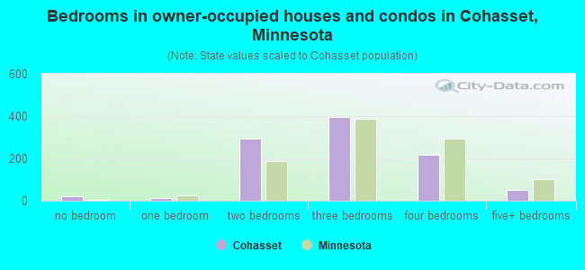Bedrooms in owner-occupied houses and condos in Cohasset, Minnesota