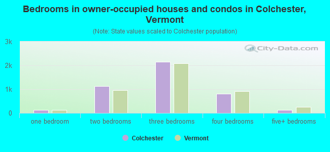 Bedrooms in owner-occupied houses and condos in Colchester, Vermont