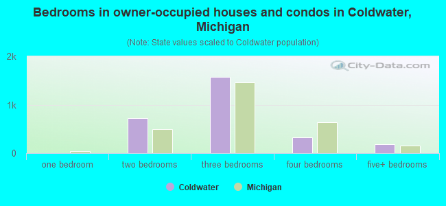 Bedrooms in owner-occupied houses and condos in Coldwater, Michigan