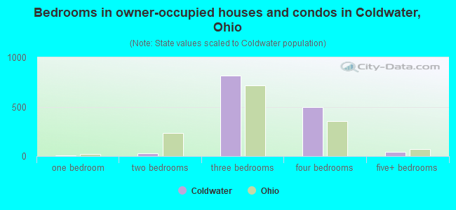 Bedrooms in owner-occupied houses and condos in Coldwater, Ohio