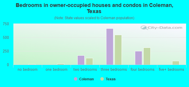 Bedrooms in owner-occupied houses and condos in Coleman, Texas