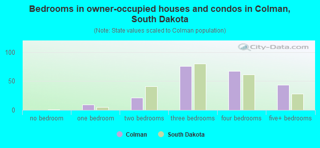 Bedrooms in owner-occupied houses and condos in Colman, South Dakota