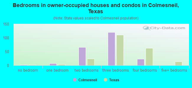 Bedrooms in owner-occupied houses and condos in Colmesneil, Texas