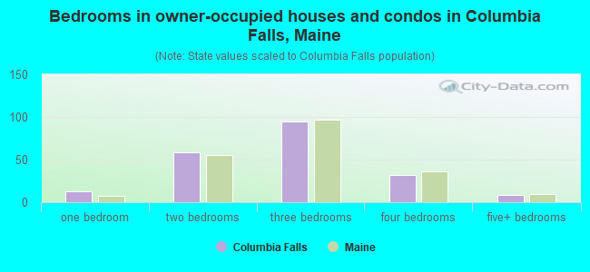 Bedrooms in owner-occupied houses and condos in Columbia Falls, Maine