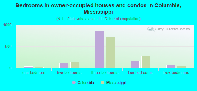 Bedrooms in owner-occupied houses and condos in Columbia, Mississippi