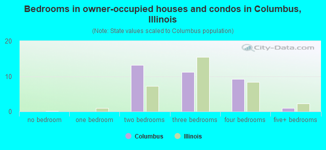 Bedrooms in owner-occupied houses and condos in Columbus, Illinois