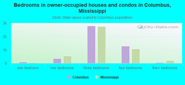 Bedrooms in owner-occupied houses and condos in Columbus, Mississippi