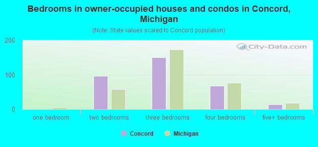 Bedrooms in owner-occupied houses and condos in Concord, Michigan