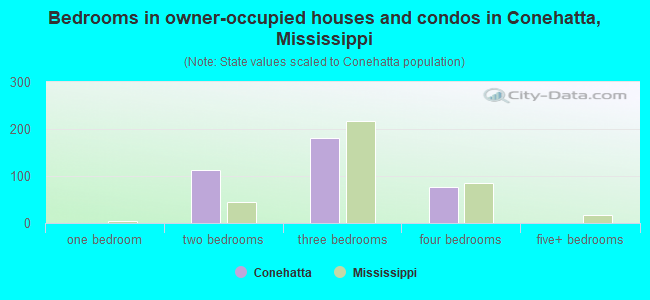 Bedrooms in owner-occupied houses and condos in Conehatta, Mississippi